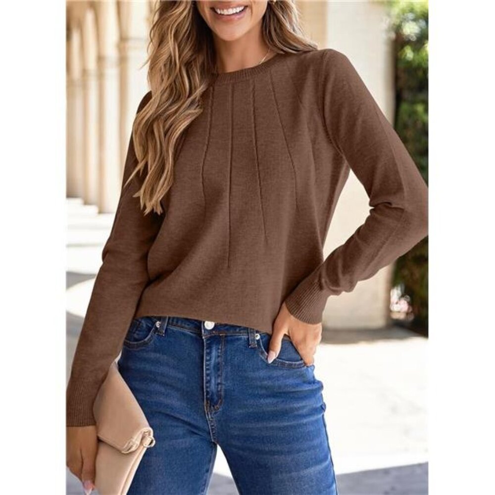 Crewneck Pullover Sweater | Lightweight Long Sleeve Solid Color Knit Top